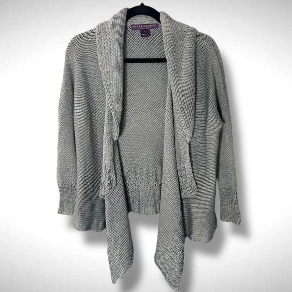 Ralph Lauren Purple Label Size S Silk Knit Waterfall Cardigan Sweater Blue Basic - Picture 3 of 14